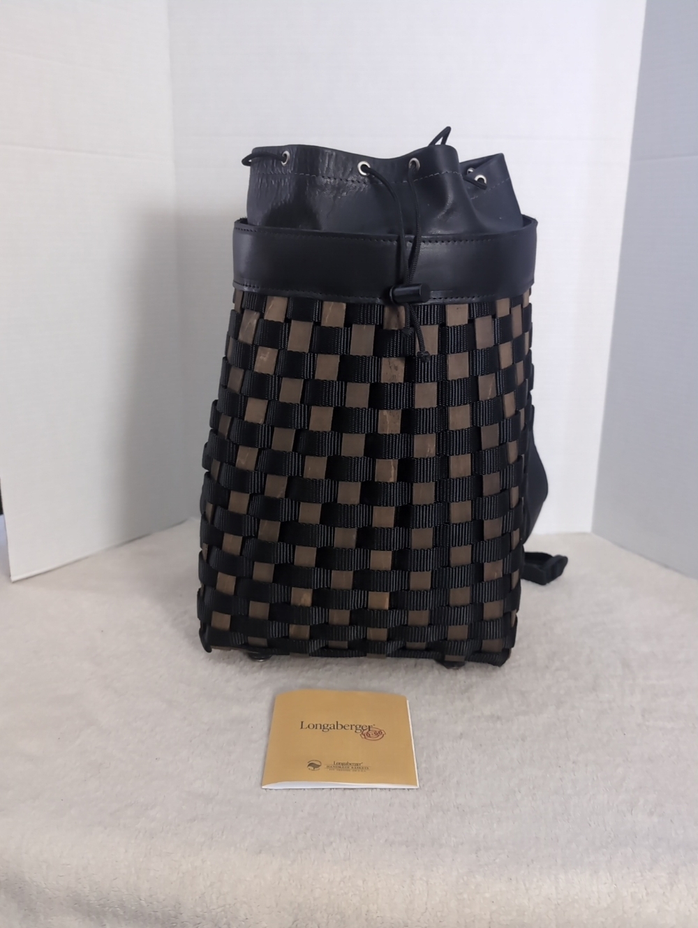 Longaberger Basket Backpack Woven Wood & Black Adjustable Straps 2007